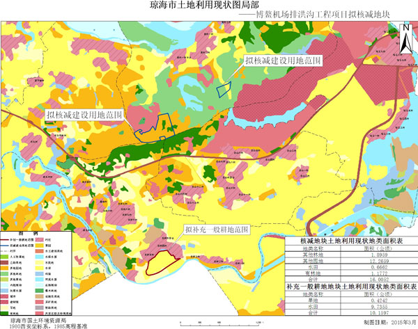 琼海市土地利用现状图局部—博鳌机场排洪沟工程项目拟核减地块